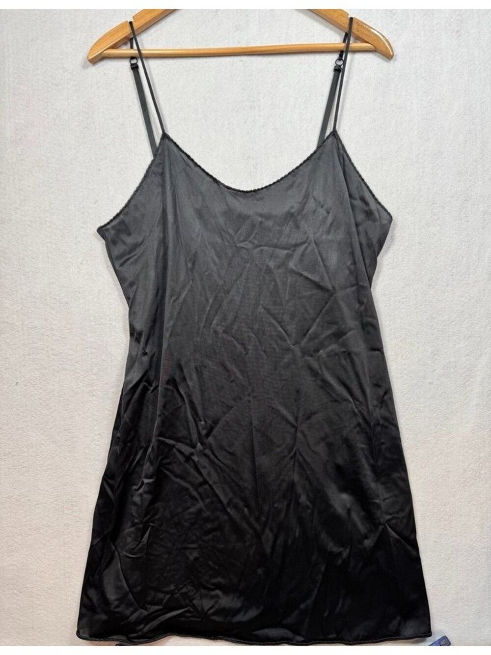 Vintage Vassarette Slip Dress Black Nightgown Lingerie Silky Women's 38 20"/44